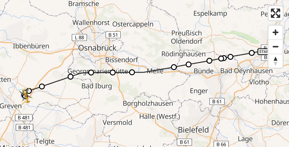 Flugroute Ambulanzhubschrauber Minden - Christoph  Westfalen-ADAC, 03 Juli 2026, 11:54