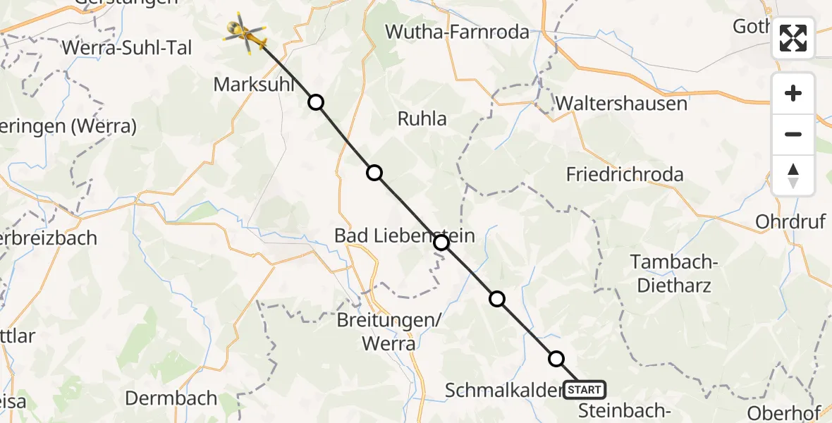 Flugroute Rettungshubschrauber Schmalkalden - Gerstungen, 03 Juli 2026, 11:57