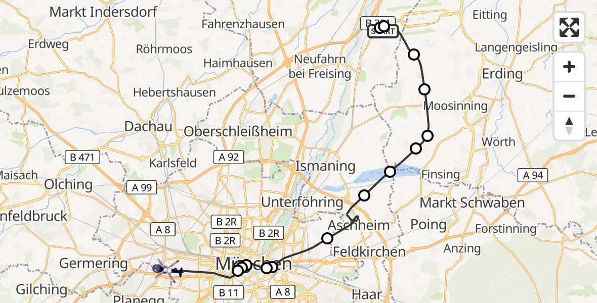 Flugroute Polizeihubschrauber München Flughafen - Gräfelfing, 03 Juli 2026, 12:05