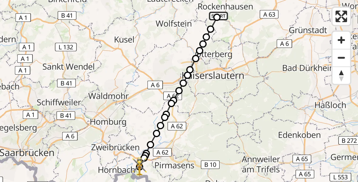 Flugroute Rettungshubschrauber Imsweiler UL - Großsteinhausen, 03 Juli 2026, 12:08