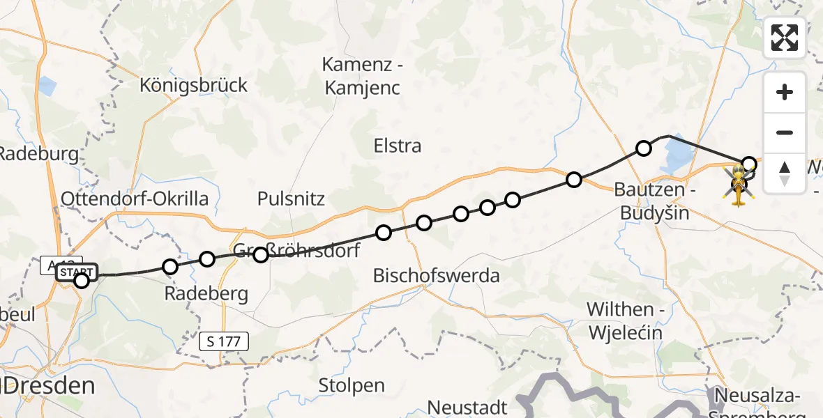 Flugroute Rettungshubschrauber Dresden Flughafen - Bautzen Flugplatz, 03 Juli 2026, 12:08