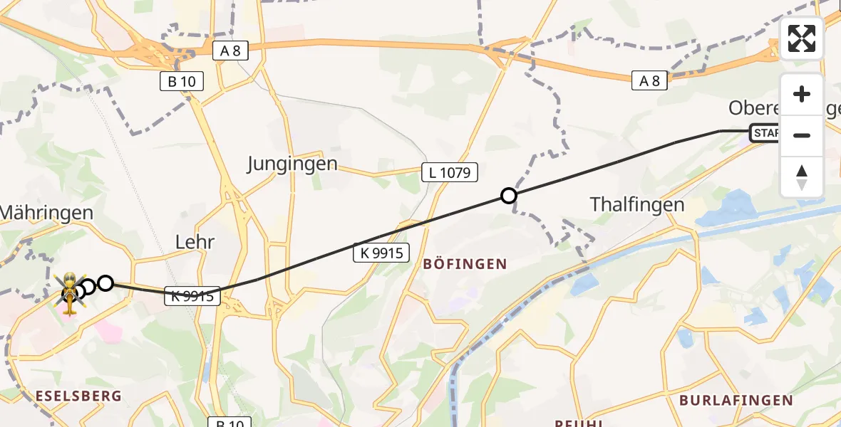 Flugroute Rettungshubschrauber Elchingen - ADAC Air Rescue Station Ulm (Christoph 22), 03 Juli 2026, 12:28