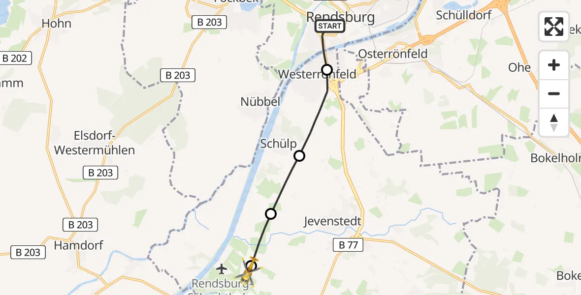 Flugroute Ambulanzhubschrauber Rendsburg - Hörsten, 03 Juli 2026, 12:35