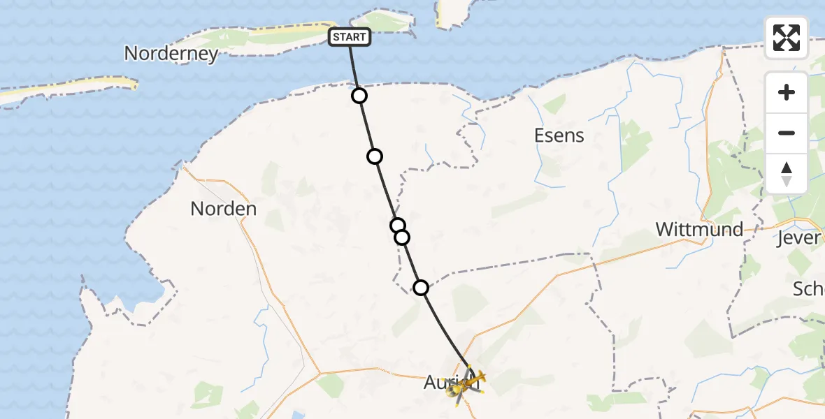 Flugroute Ambulanzhubschrauber Noordzee - Aurich, 03 Juli 2026, 12:41