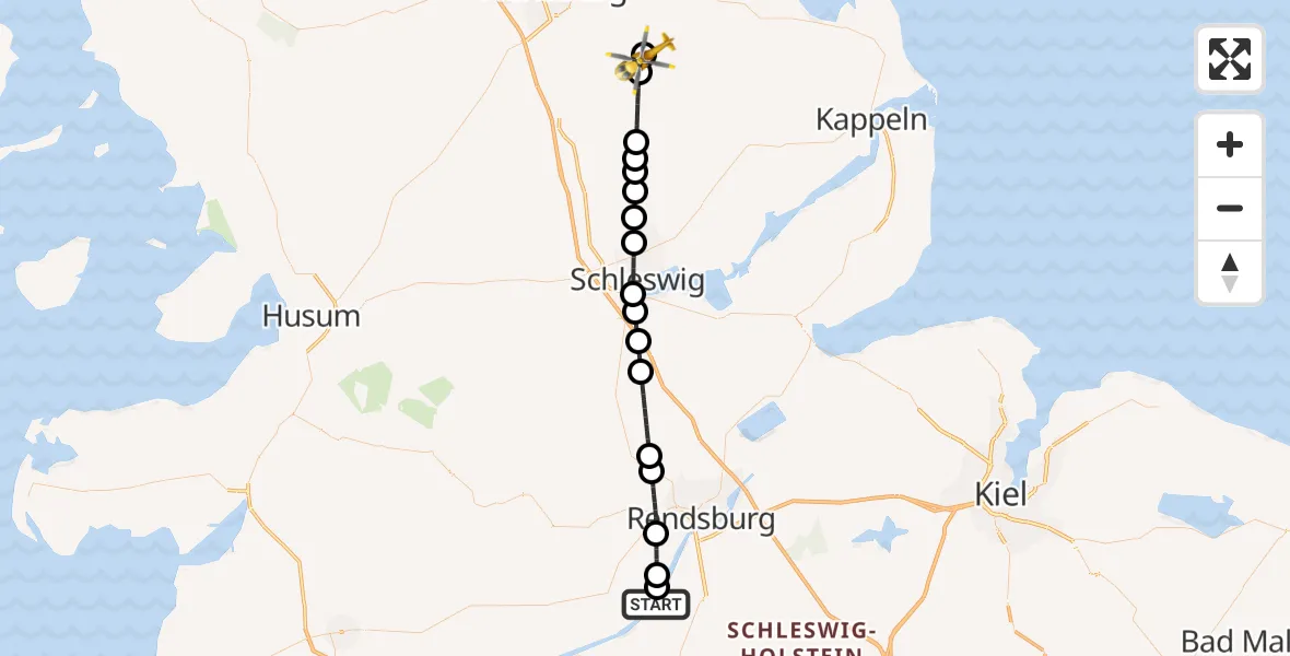 Flugroute Ambulanzhubschrauber Hörsten - Ausacker, 03 Juli 2026, 12:42