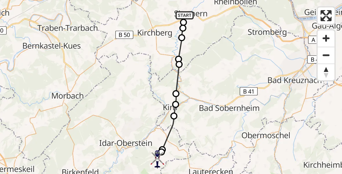 Flugroute Polizeihubschrauber Simmern/Hunsrück - Idar-Oberstein, 03 Juli 2026, 12:42