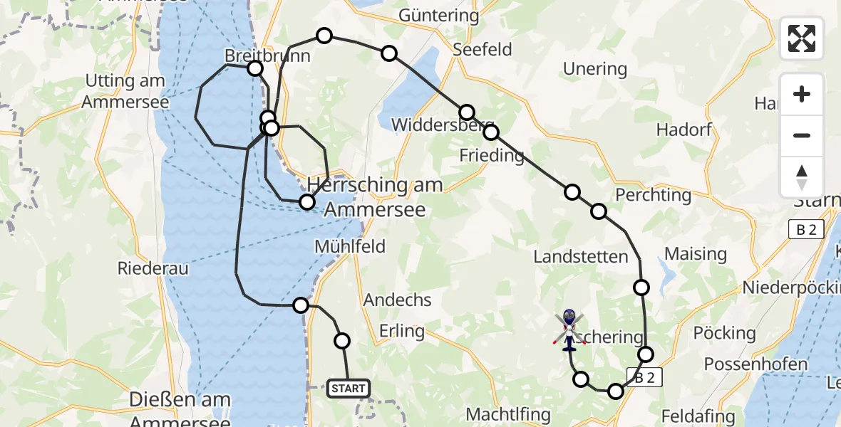 Flugroute Polizeihubschrauber Andechs - Pöcking, 03 Juli 2026, 12:57