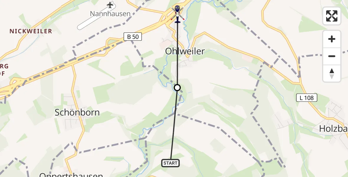 Flugroute Polizeihubschrauber Belgweiler - Ohlweiler, 03 Juli 2026, 13:09