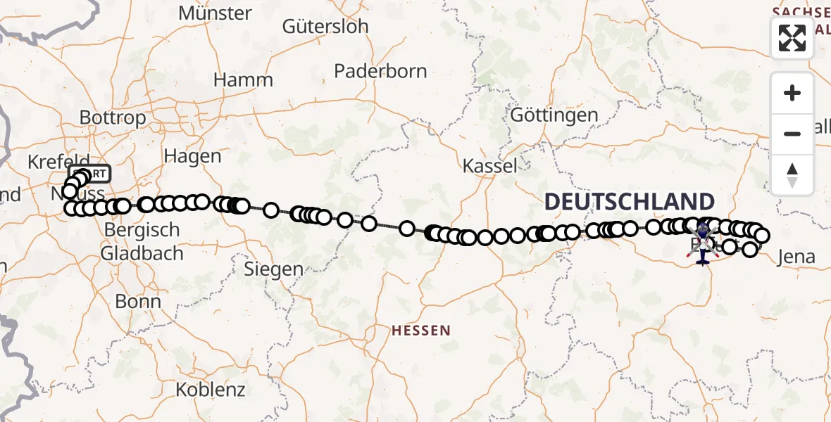 Flugroute Polizeihubschrauber Düsseldorf Flughafen - Erfurt-Weimar Flughafen, 03 Juli 2026, 13:09