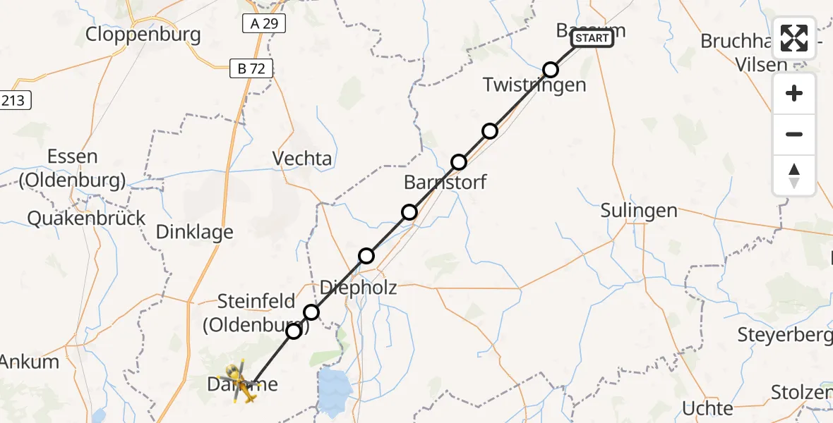 Flugroute Rettungshubschrauber Bassum - Damme, 03 Juli 2026, 13:12