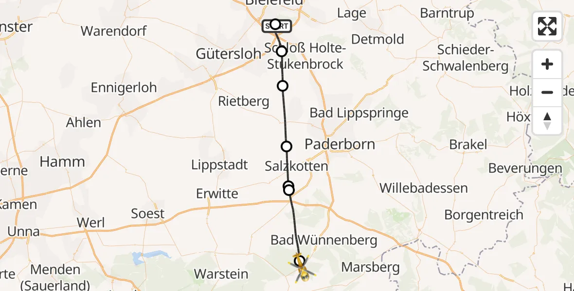 Flugroute Rettungshubschrauber Bielefeld Flughafen - Brilon, 03 Juli 2026, 13:23