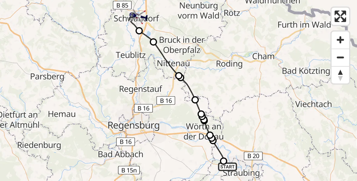 Flugroute Polizeihubschrauber Atting - Schwandorf, 03 Juli 2026, 13:29