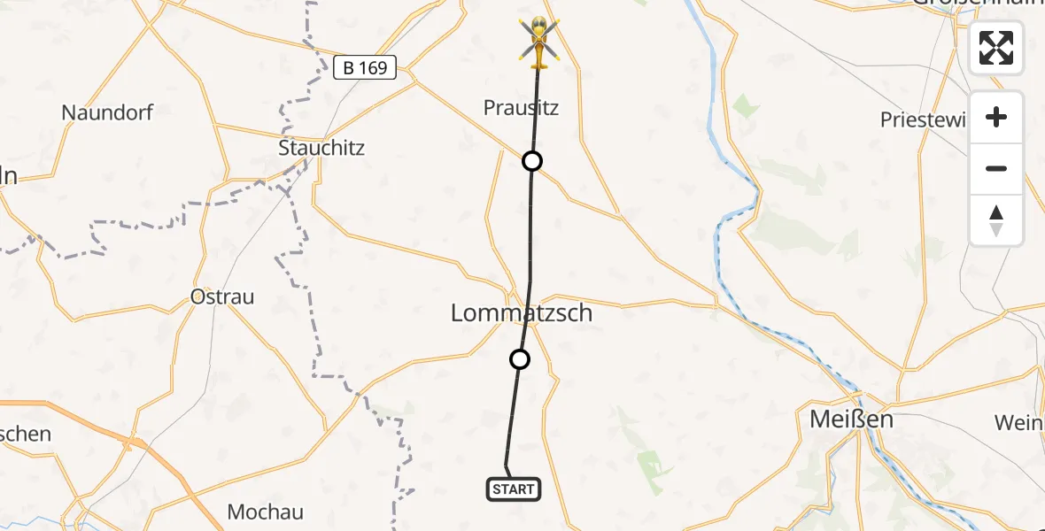 Flugroute Rettungshubschrauber Nossen - Riesa, 03 Juli 2026, 13:32