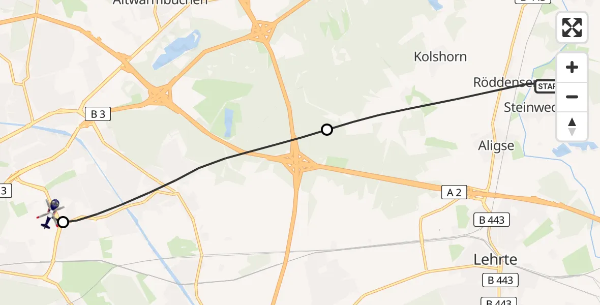 Flugroute Polizeihubschrauber Lehrte - Hannover Luftrettung Hubschrauberlandeplatz (Christoph 4), 03 Juli 2026, 13:35
