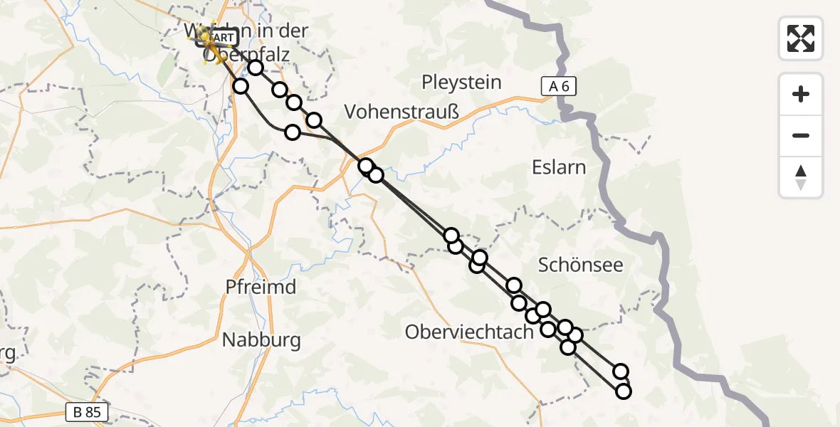 Flugroute Rettungshubschrauber Weiden i.d.OPf. - Weiden i.d.OPf., 03 Juli 2026, 13:42