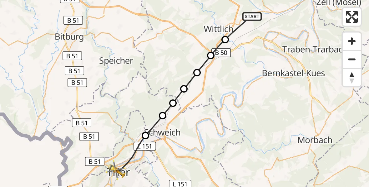 Flugroute Rettungshubschrauber Wittlich - Trier, 03 Juli 2026, 13:47