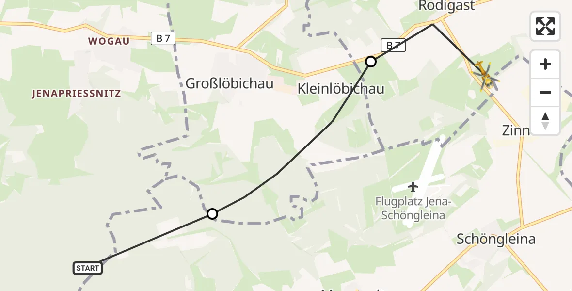 Flugroute Rettungshubschrauber Jena - Bürgel, 03 Juli 2026, 13:48