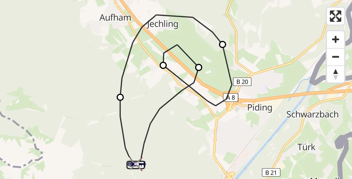Flugroute Polizeihubschrauber Piding - Piding, 03 Juli 2026, 13:53