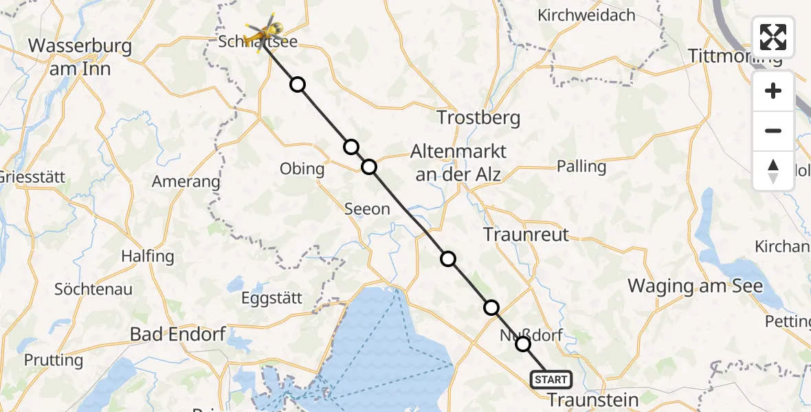Flugroute Rettungshubschrauber Traunstein - Schnaitsee, 03 Juli 2026, 14:06