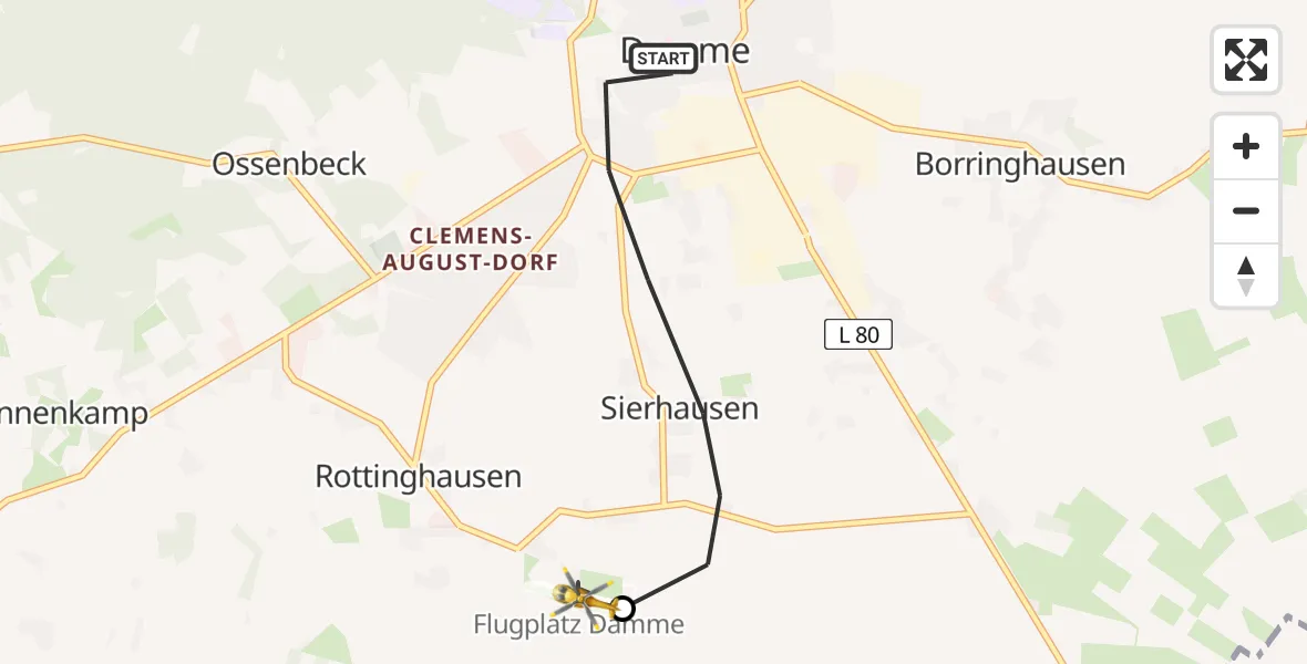Flugroute Rettungshubschrauber Damme - Damme Flugplatz, 03 Juli 2026, 14:09