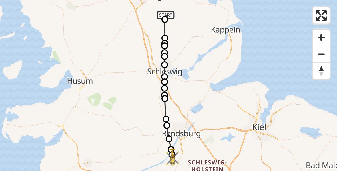 Flugroute Ambulanzhubschrauber Großsolt - Hörsten, 03 Juli 2026, 14:18