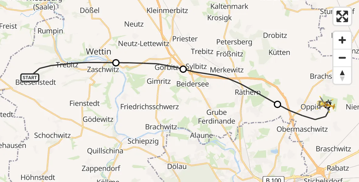 Flugroute Rettungshubschrauber Salzatal - Halle-Oppin Flugplatz, 03 Juli 2026, 14:21