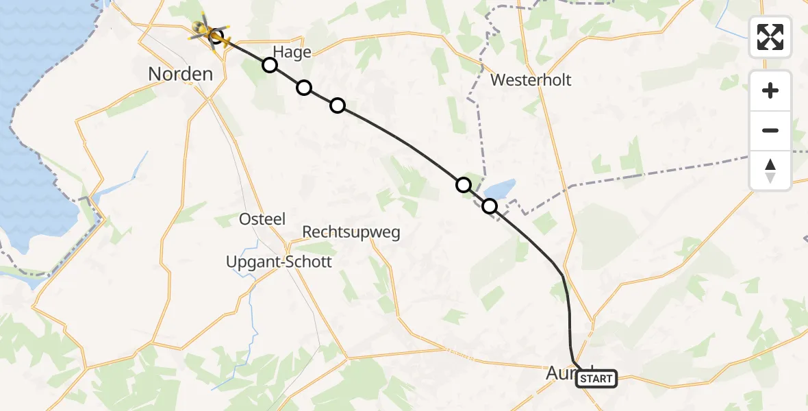 Flugroute Ambulanzhubschrauber Aurich - Norden, 03 Juli 2026, 14:22