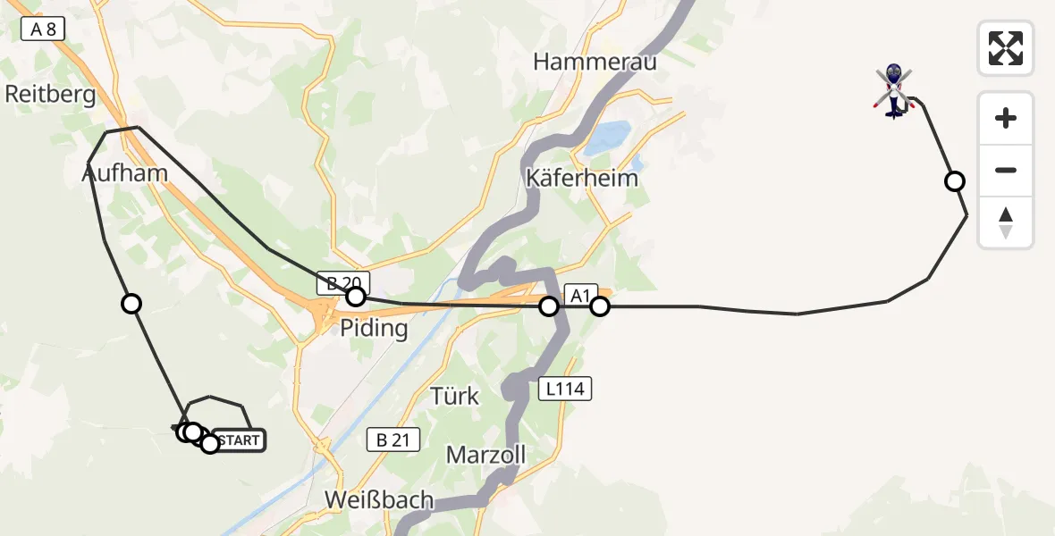 Flugroute Polizeihubschrauber Piding - Salzburg Airport, 03 Juli 2026, 14:28