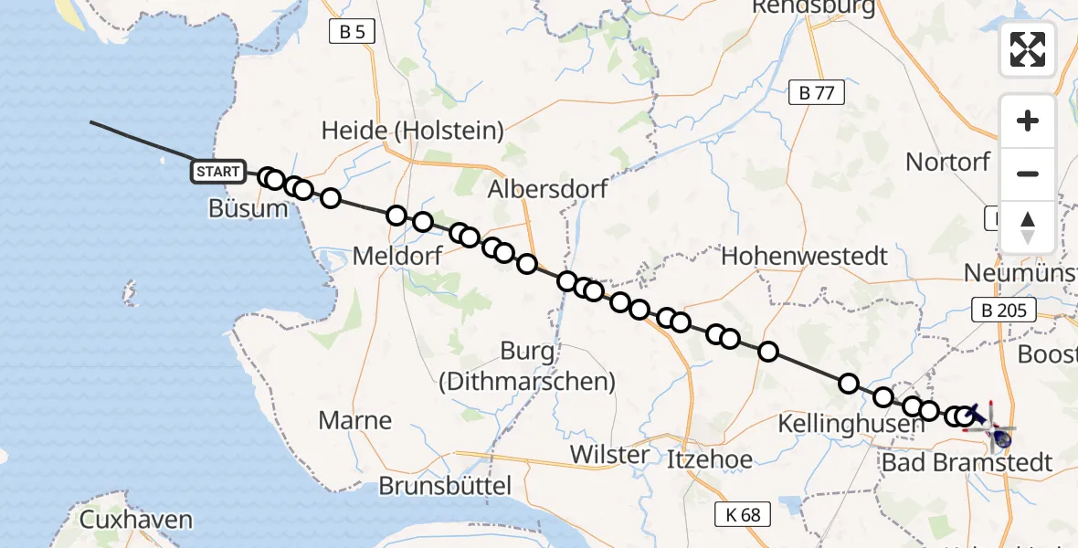Flugroute Polizeihubschrauber Westerdeichstrich - Wiemersdorf, 03 Juli 2026, 14:34
