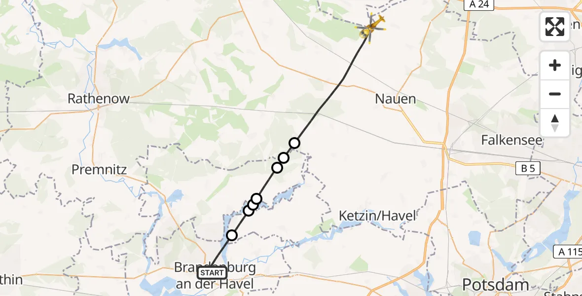 Flugroute Rettungshubschrauber Brandenburg an der Havel - Nauen, 03 Juli 2026, 14:36