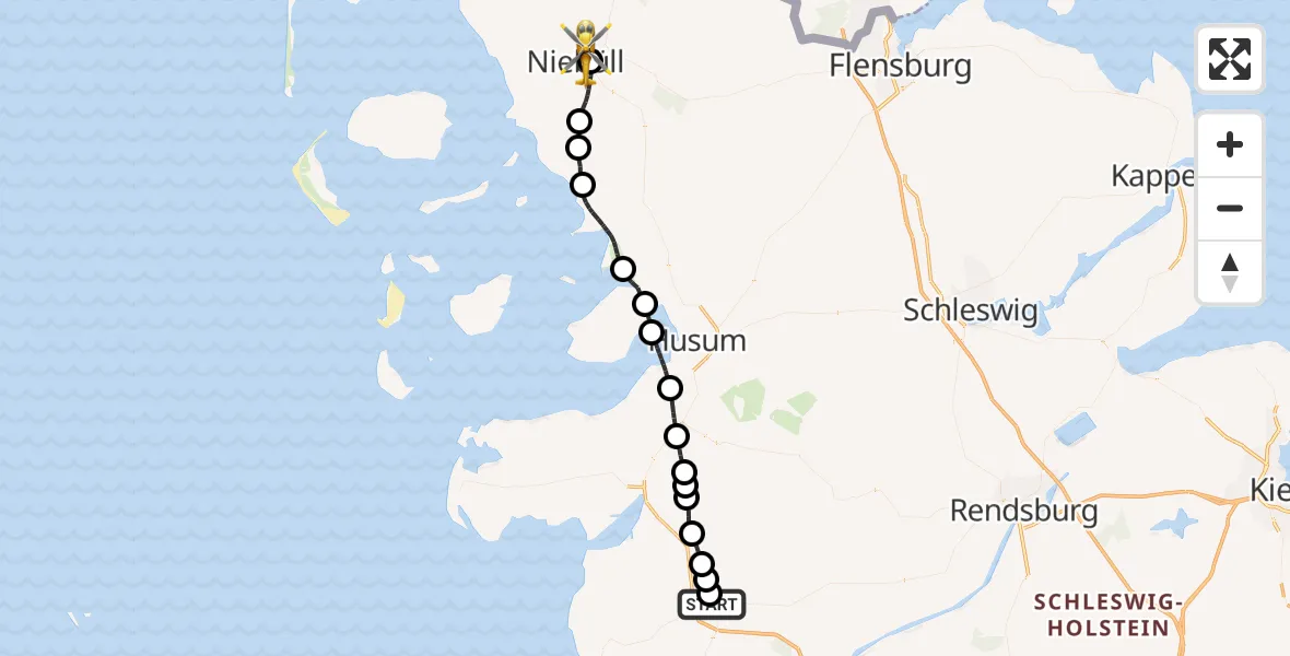 Flugroute Ambulanzhubschrauber Heide - Niebüll, 03 Juli 2026, 14:40