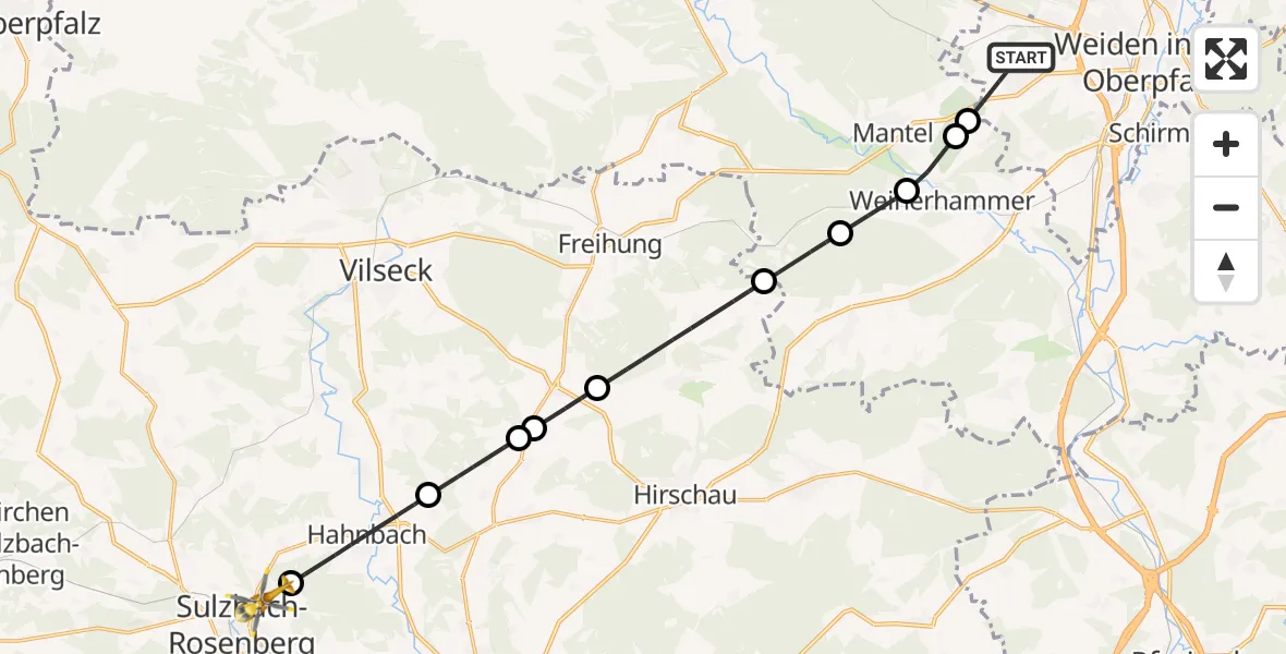 Flugroute Rettungshubschrauber Weiden i.d.OPf. - Sulzbach-Rosenberg, 03 Juli 2026, 14:45
