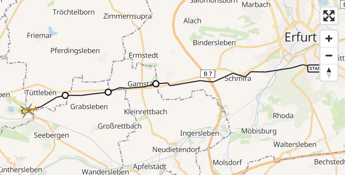 Flugroute Rettungshubschrauber Erfurt - Gotha, 03 Juli 2026, 14:46