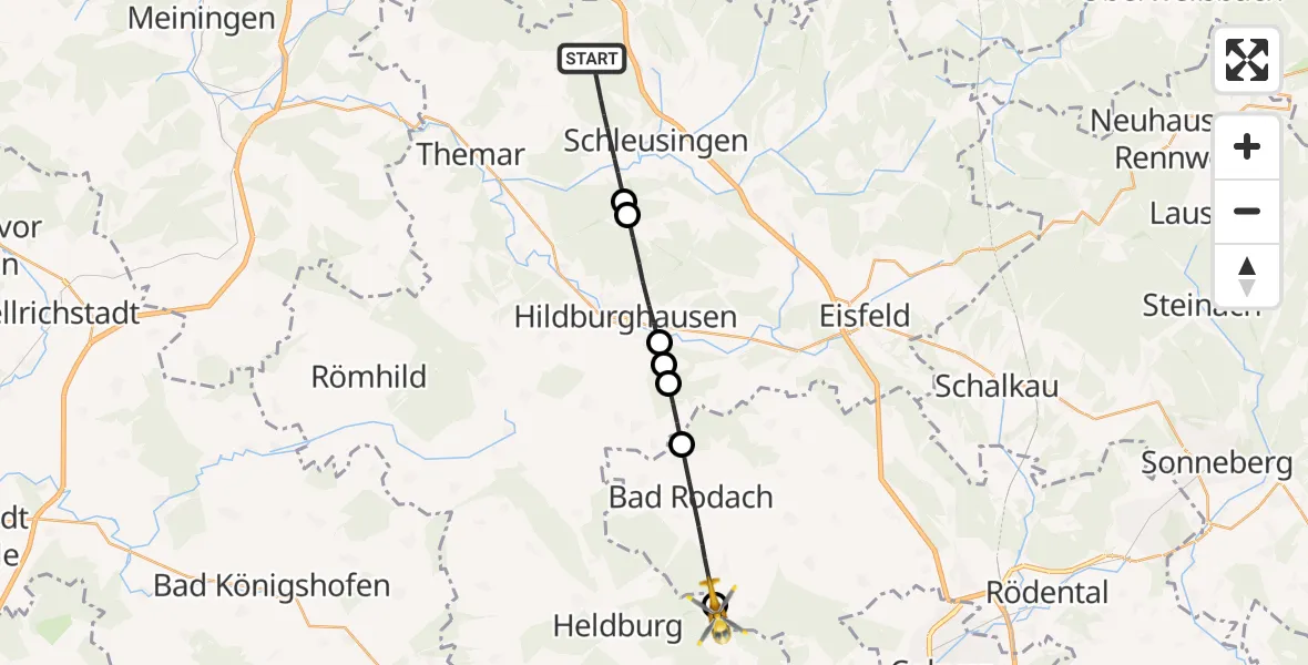 Flugroute Rettungshubschrauber Schleusingen - Heldburg, 03 Juli 2026, 14:49