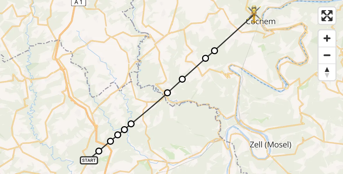 Flugroute Rettungshubschrauber Wittlich - Cochem, 03 Juli 2026, 14:54