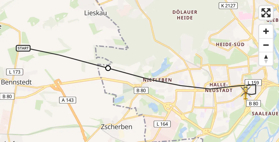 Flugroute Rettungshubschrauber Salzatal - Halle (Saale), 03 Juli 2026, 15:02