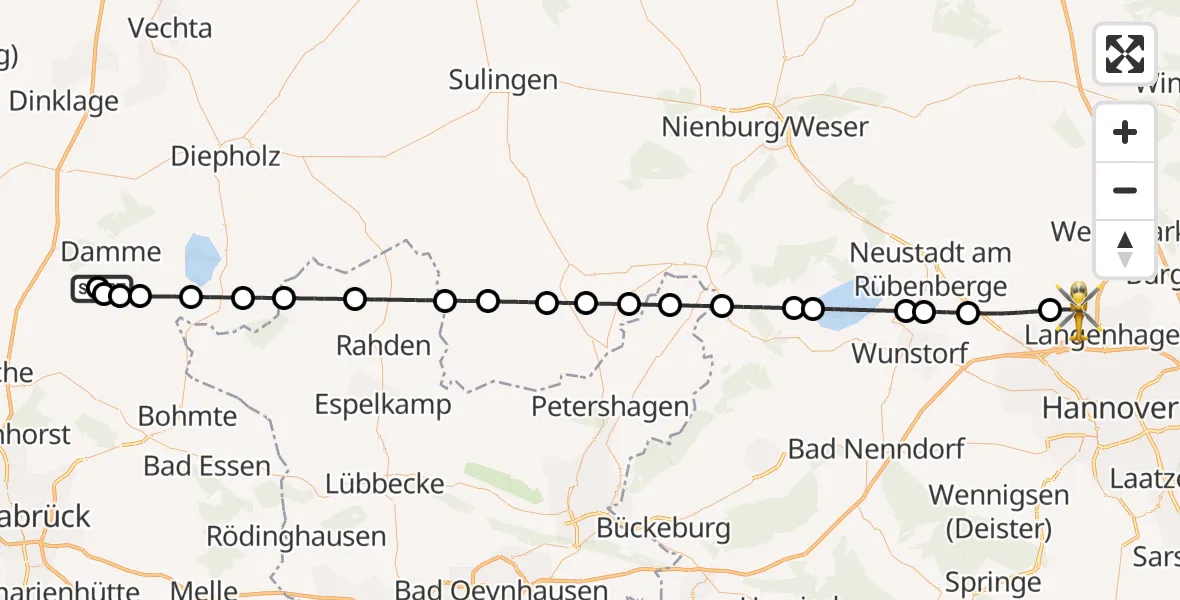 Flugroute Rettungshubschrauber Damme Flugplatz - Flughafen Hannover, 03 Juli 2026, 15:02