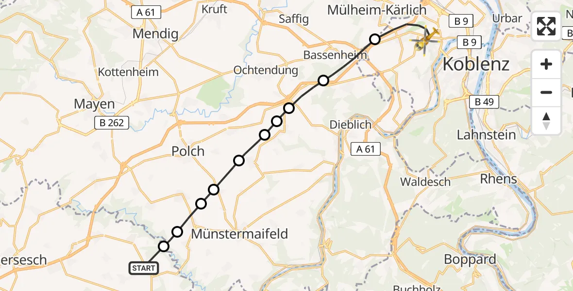 Flugroute Rettungshubschrauber Brohl - Koblenz, 03 Juli 2026, 15:03