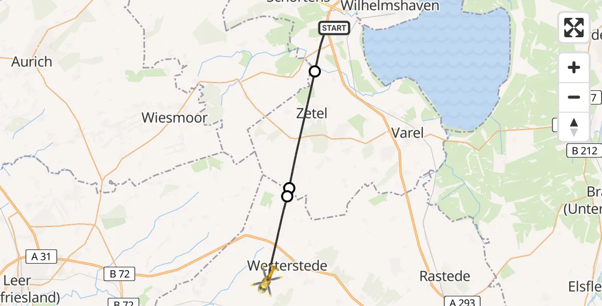 Flugroute Rettungshubschrauber Sande - Westerstede, 03 Juli 2026, 15:14