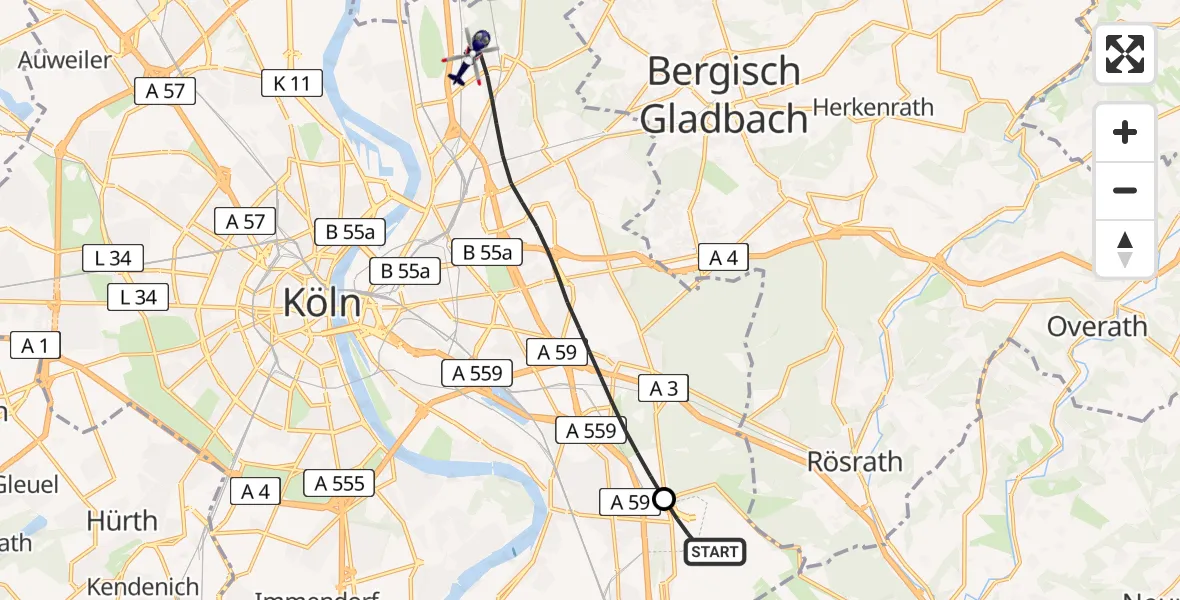 Flugroute Polizeihubschrauber Köln Bonn Flughafen - Köln, 03 Juli 2026, 15:18