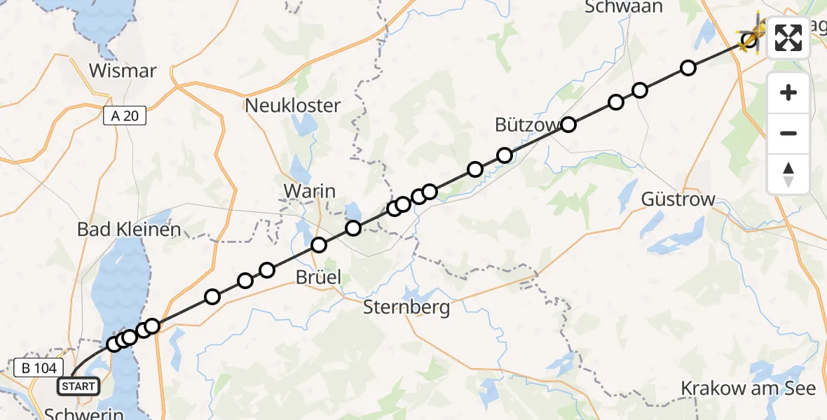 Flugroute Rettungshubschrauber Schwerin - Flughafen Rostock-Laage, 03 Juli 2026, 15:22