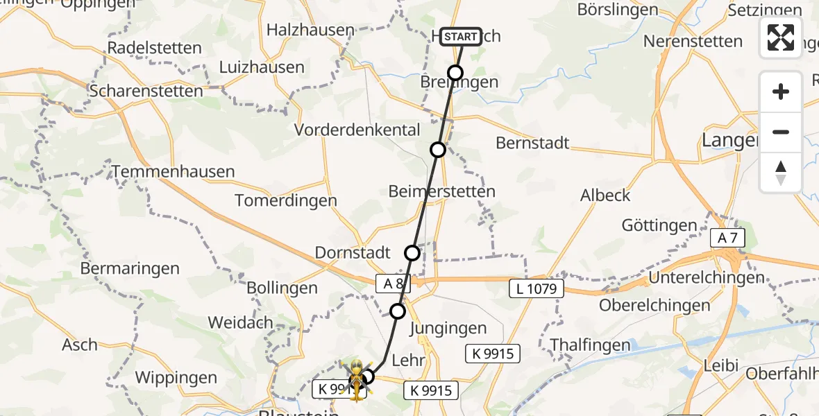 Flugroute Rettungshubschrauber Holzkirch - ADAC Air Rescue Station Ulm (Christoph 22), 03 Juli 2026, 15:23