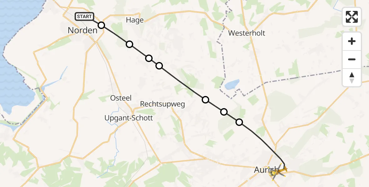 Flugroute Ambulanzhubschrauber Norden - Aurich, 03 Juli 2026, 15:26