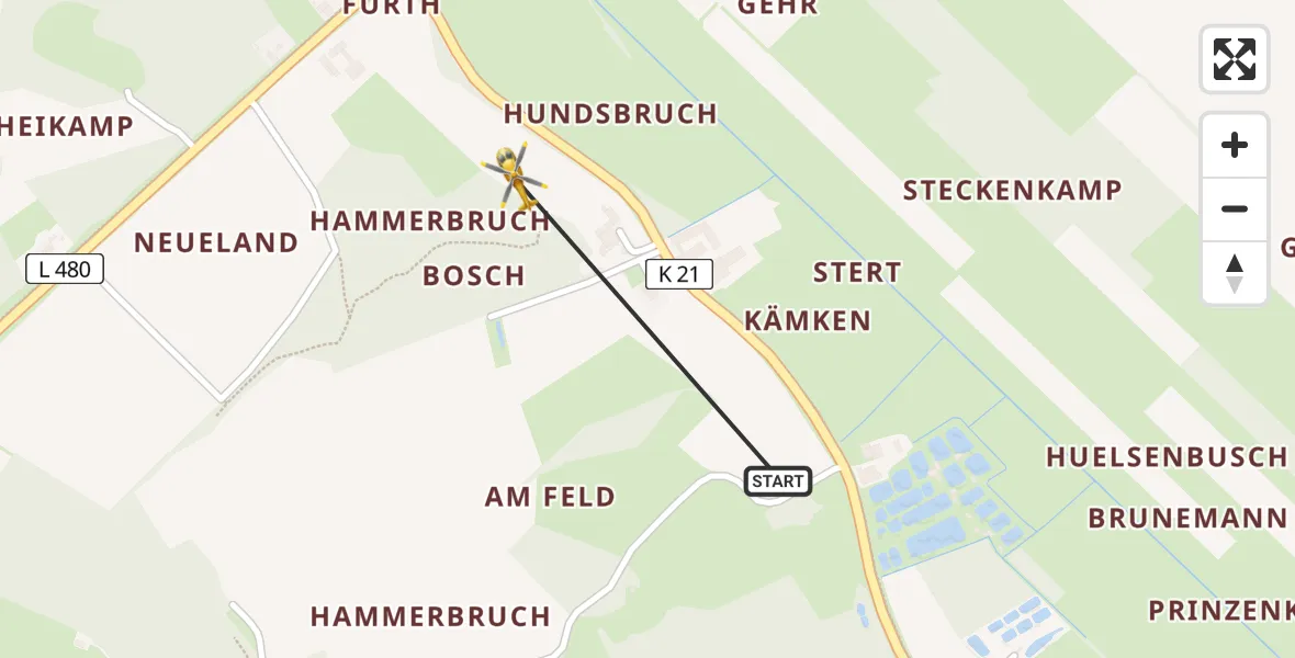 Flugroute Rettungshubschrauber Sonsbeck - Sonsbeck, 03 Juli 2026, 15:47