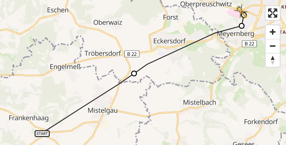Flugroute Ambulanzhubschrauber Mistelgau - Bayreuth Hospital, 03 Juli 2026, 15:50