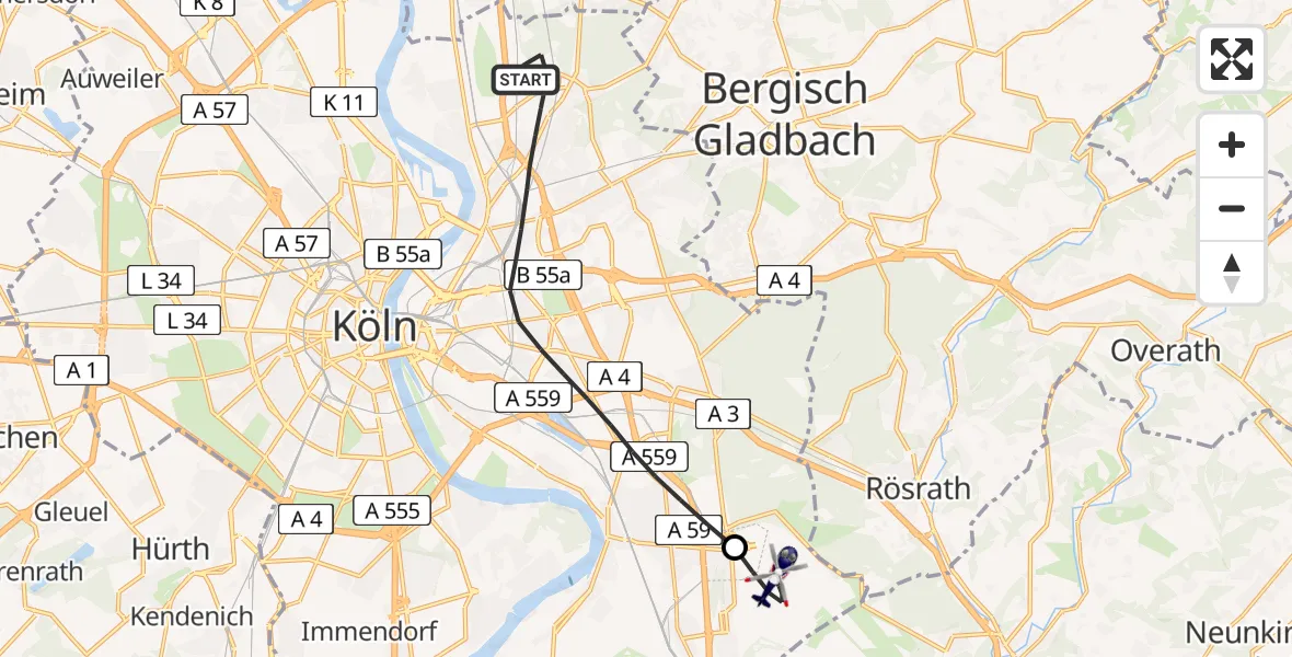 Flugroute Polizeihubschrauber Köln - Köln Bonn Flughafen, 03 Juli 2026, 15:53