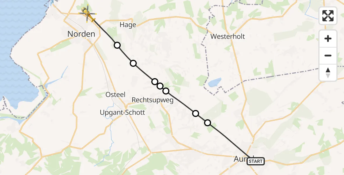 Flugroute Ambulanzhubschrauber Aurich - Norden, 03 Juli 2026, 15:54