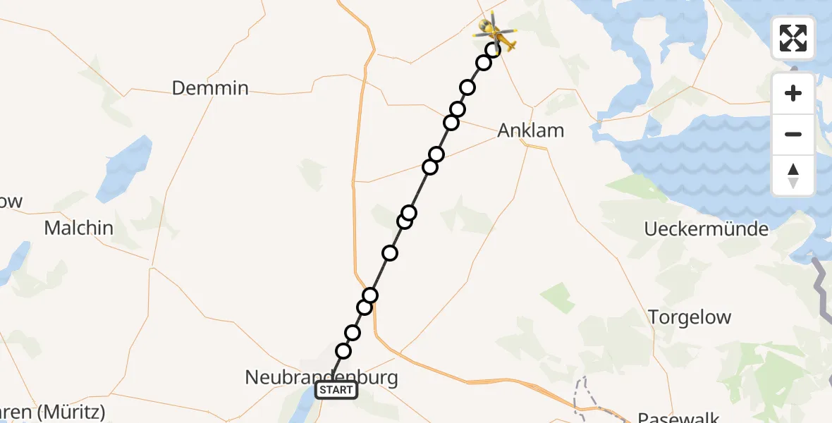 Flugroute Rettungshubschrauber Neubrandenburg - Karlsburg, 03 Juli 2026, 16:00