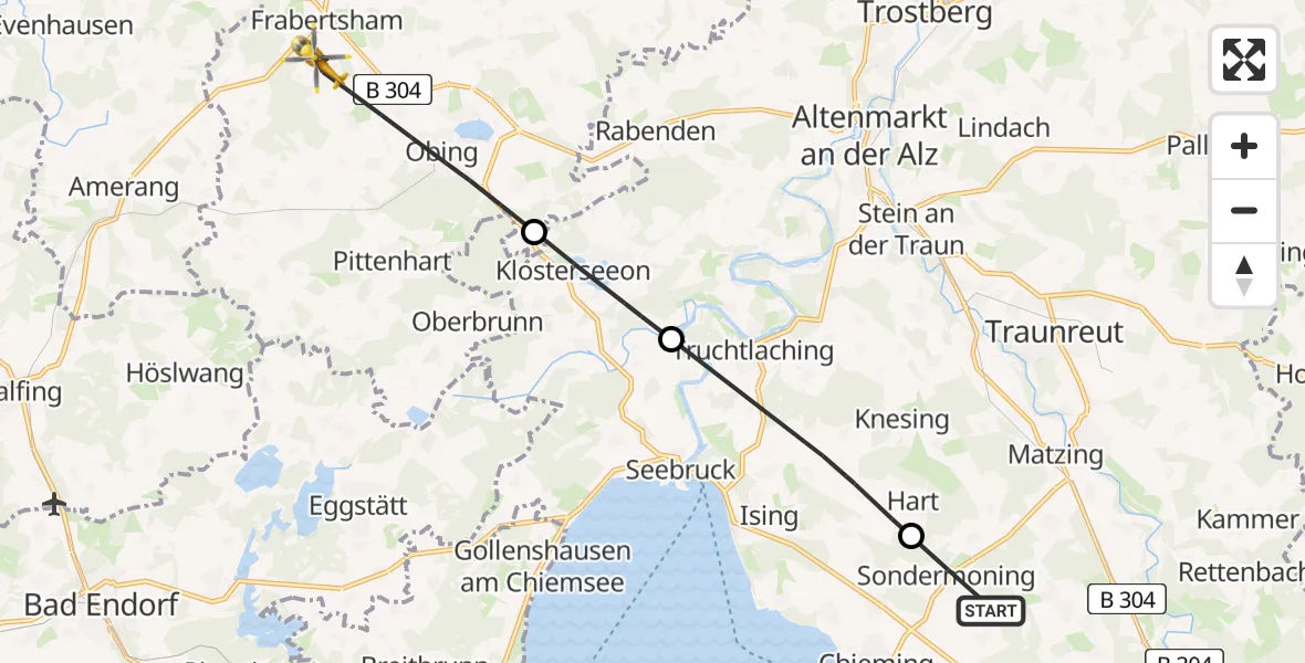 Flugroute Rettungshubschrauber Nußdorf - Obing, 03 Juli 2026, 16:03