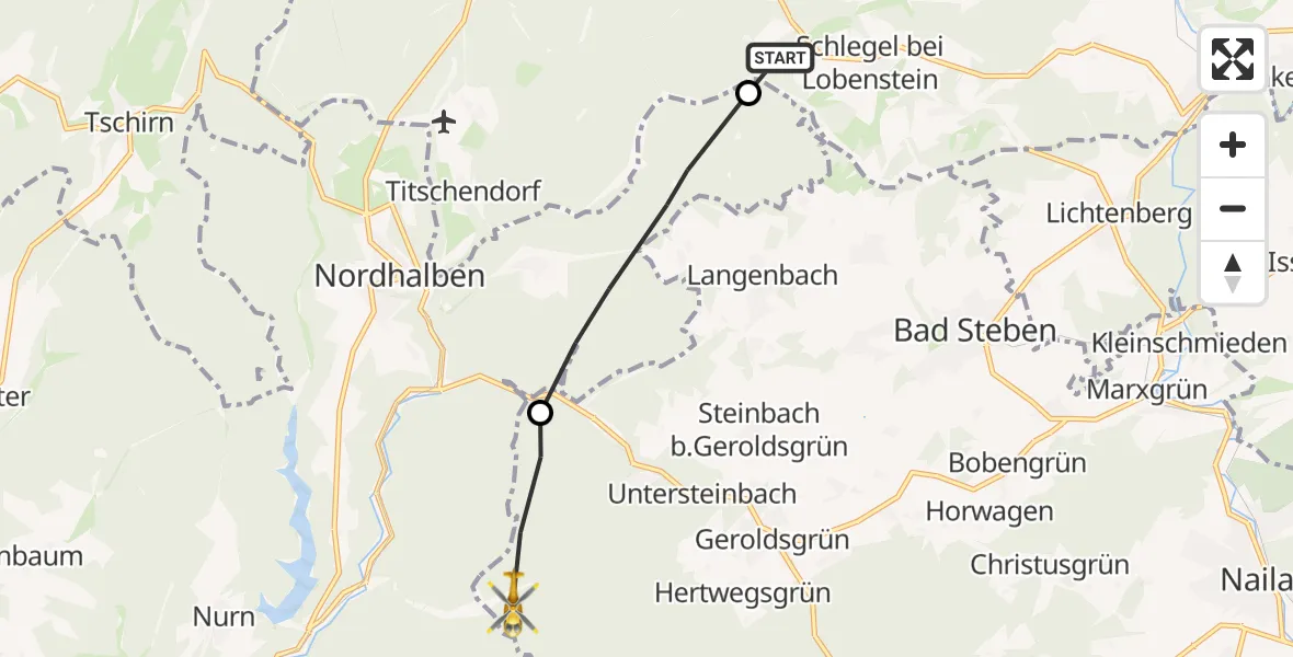 Flugroute Rettungshubschrauber Rosenthal am Rennsteig - Geroldsgrüner Forst, 03 Juli 2026, 16:07